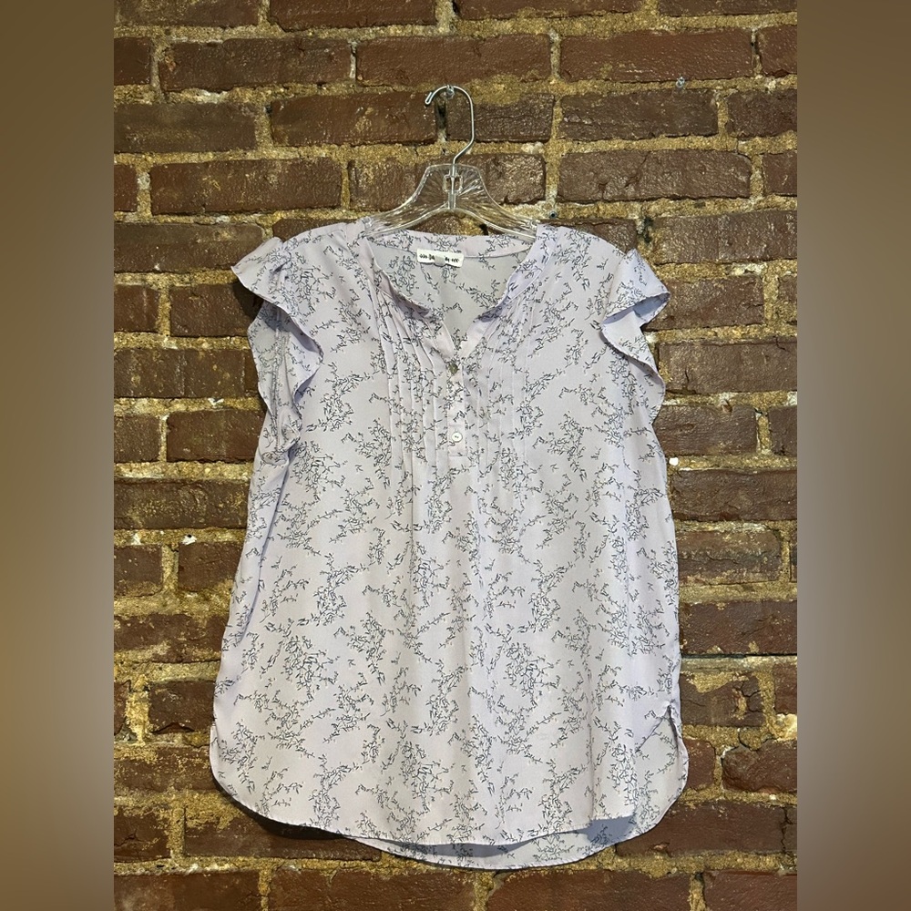 Daisy Purple Ruffled Mandarin Collar Blouse Size Lg